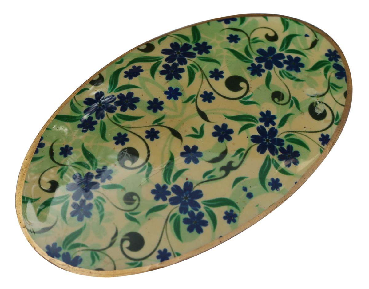 Brass Barrette Clip with Blue Green Floral Pattern - 4” Oval - Elegant Hair Accessories - Buy in Bulk Wholesale